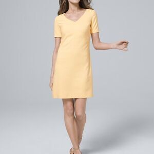 White House Black Market Yellow Short-Sleeve Shift Dress 10 12 NWT